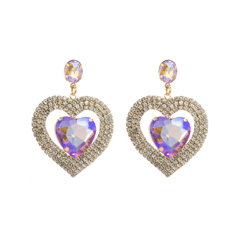 Wholesale Alloy Diamond Double Heart Shape Earrings